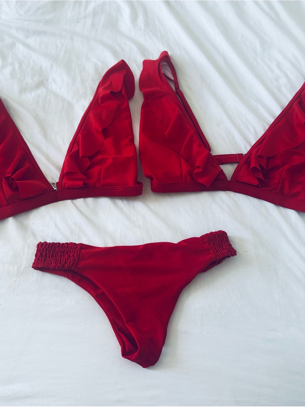 Red Ruffle Triangle Bikini Set - Women Intimates & Sleepwear